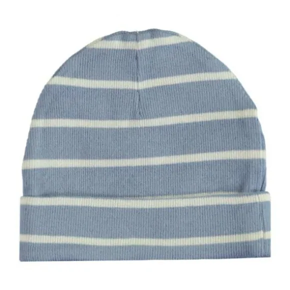 Babylook Striped Rib Muts - Newborn - Faded Denim
