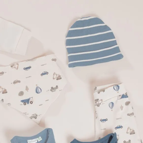 Babylook Striped Rib Muts - Newborn - Faded Denim