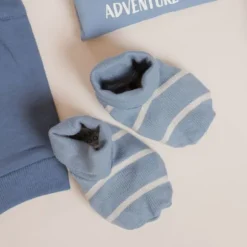 Babylook Striped Rib Slofjes - Newborn - Faded Denim
