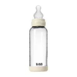 BIBS Fles - Medium Flow - Ronde Speen - 240 ml - Glas/Silicone - Ivory