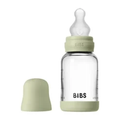 BIBS Fles - Slow Flow - Ronde Speen - 120 ml - Glas/Silicone - Baby Blue