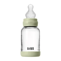 BIBS Fles - Slow Flow - Ronde Speen - 120 ml - Glas/Silicone - Baby Blue