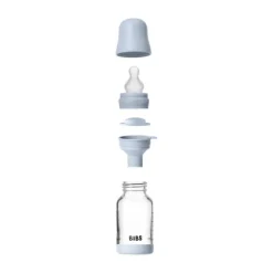 BIBS Fles - Slow Flow - Ronde Speen - 120 ml - Glas/Silicone - Baby Blue