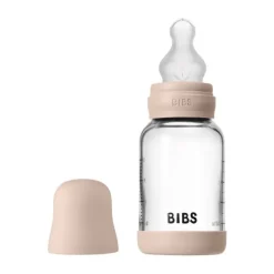 BIBS Fles - Slow Flow - Ronde Speen - 120 ml - Glas/Silicone - Baby Blue