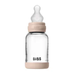 BIBS Fles - Slow Flow - Ronde Speen - 120 ml - Glas/Silicone - Baby Blue