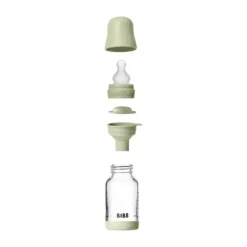 BIBS Fles - Slow Flow - Ronde Speen - 120 ml - Glas/Silicone - Baby Blue