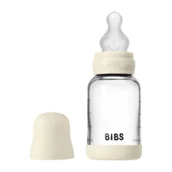 BIBS Fles - Slow Flow - Ronde Speen - 120 ml - Glas/Silicone - Baby Blue