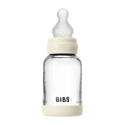 BIBS Fles - Slow Flow - Ronde Speen - 120 ml - Glas/Silicone - Baby Blue
