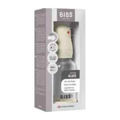 BIBS Fles - Slow Flow - Ronde Speen - 120 ml - Glas/Silicone - Baby Blue
