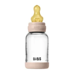 BIBS Fles - Slow Flow - Ronde Speen - 120 ml - Glas/Latex - Baby Blue