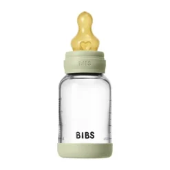 BIBS Fles - Slow Flow - Ronde Speen - 120 ml - Glas/Latex - Baby Blue
