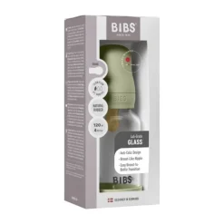 BIBS Fles - Slow Flow - Ronde Speen - 120 ml - Glas/Latex - Baby Blue