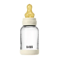 BIBS Fles - Slow Flow - Ronde Speen - 120 ml - Glas/Latex - Baby Blue