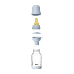 BIBS Fles - Slow Flow - Ronde Speen - 120 ml - Glas/Latex - Baby Blue