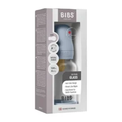 BIBS Fles - Slow Flow - Ronde Speen - 120 ml - Glas/Latex - Baby Blue