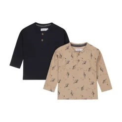 Dirkje T-Shirt Henley 2-Pack – Maat 62 – Taupe + Navy