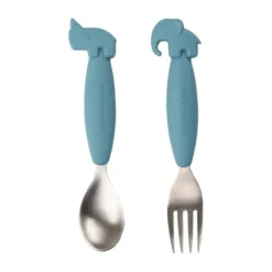 Done By Deer Easy-Grip Spoon And Fork Set Deer Friends Blue
