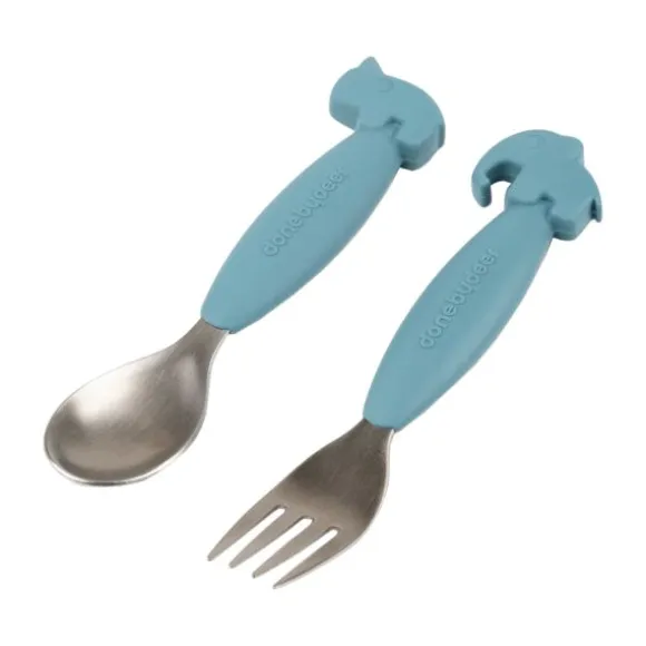 Done By Deer Easy-Grip Spoon And Fork Set Deer Friends Blue