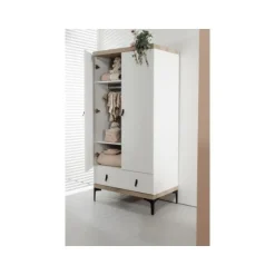 Interbaby Ledikant 60 x 120 - Commode 3 Laden - Hanglegkast 2-Deurs Strips Wit