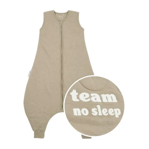 Meyco Baby Slaapzak Jumper Winter Slub Met Team No Sleep Applicatie Taupe / Offwhite 80 cm
