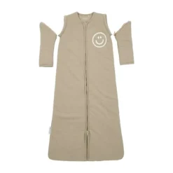 Meyco Baby Slaapzak Met Afritsbare Mouwen Slub Met Smile Applicatie Taupe / Offwhite 90 cm