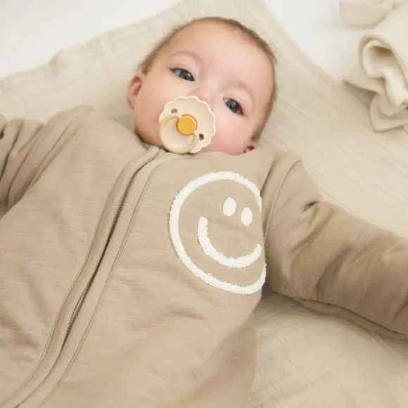Meyco Baby Slaapzak Met Afritsbare Mouwen Slub Met Smile Applicatie Taupe / Offwhite 110 cm