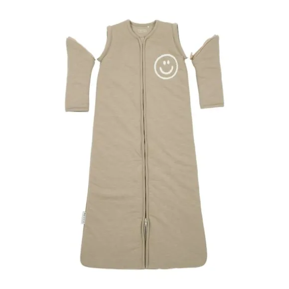 Meyco Baby Slaapzak Met Afritsbare Mouwen Slub Met Smile Applicatie Taupe / Offwhite 110 cm