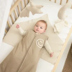 Meyco Baby Slaapzak Met Afritsbare Mouwen Slub Met Smile Applicatie Taupe / Offwhite 110 cm