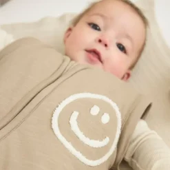 Meyco Baby Slaapzak Met Afritsbare Mouwen Slub Met Smile Applicatie Taupe / Offwhite 110 cm
