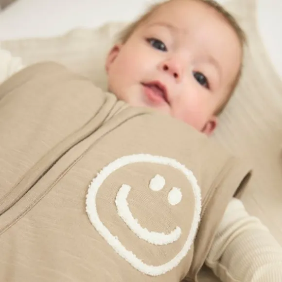 Meyco Baby Slaapzak Met Afritsbare Mouwen Slub Met Smile Applicatie Taupe / Offwhite 110 cm