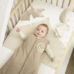 Meyco Baby Slaapzak Met Afritsbare Mouwen Slub Met Smile Applicatie Taupe / Offwhite 70 cm