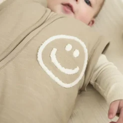 Meyco Baby Slaapzak Met Afritsbare Mouwen Slub Met Smile Applicatie Taupe / Offwhite 70 cm