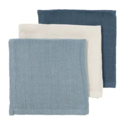 Meyco Hydrofiele Monddoekjes - 3 stuks - 30x30cm - Natural / Jeans Blue / Indigo