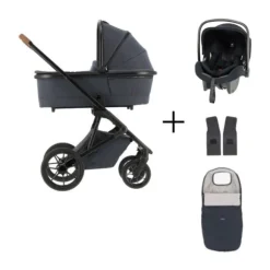 Qute Q-Rider Plus Kinderwagen - Denim Blue | Kidsriver Curve Autostoel - Black