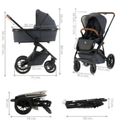 Qute Q-Rider Plus Kinderwagen - Denim Blue | Kidsriver Curve Autostoel - Black