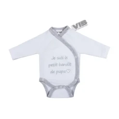 VIB Romper - Je suis le petit bandit de papa - Wit/Grijs